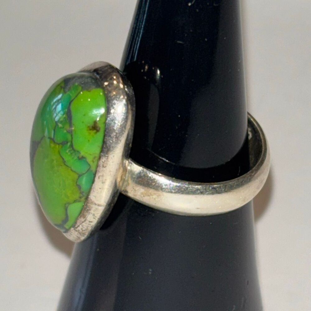 Green Mojave turquoise & 925 sterling silver ring Sz 5.5 copper vein 4.94g 15x11 - Picture 3 of 7
